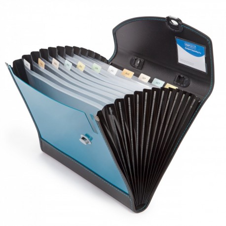 Rapesco Documentos - Carpeta archivadora tipo acordeon A4 con 13 compartimentos, color azul y negro