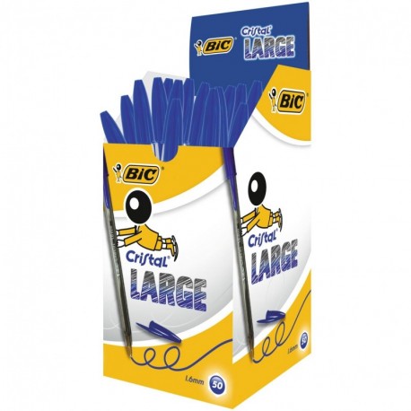 BIC Cristal Large - Caja de 50 bolígrafos de punta gruesa, color azul