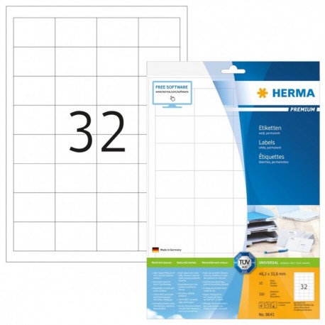 Herma 8643_ A4, 48,3 x 33,8 mm - Pack de 320 etiquetas, A4, 48.3 x 33.8 mm, color blanco