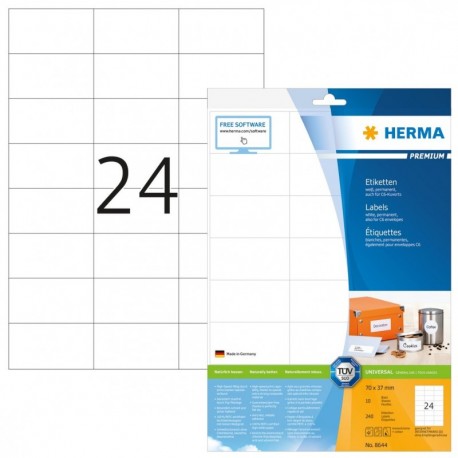 Herma 8644_ A4, 70 x 37 mm - Pack de 240 etiquetas, A4, 70 x 37 mm, color blanco