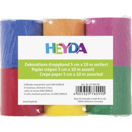 Heyda 203376099 - Juego de 6 rollos de papel crepé 5 cm x 10 m, 32 g/m² , colores variados
