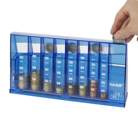 HMF - Clasificador de monedas 240 x 50 x 120 mm, con organizador de monedas horizontal , color azul