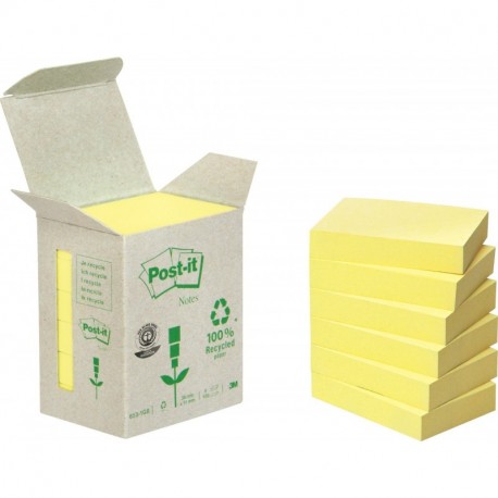 Post-It 653-1B - Pack de 6 notas recicladas, 38 x 51 mm, color amarillo