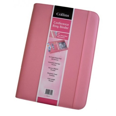 Collins- Carpeta archivadora con anillas con cremallera y acolchado externo color rosa