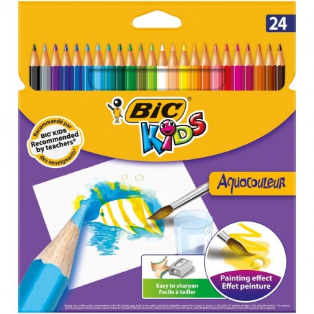 BIC Kids AquaCouleur - Pack de 24 lápices de colores de madera, multicolor