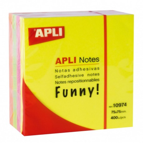 APLI 10974 - Cubo de notas adhesivas 75 x 75 , colores flúor