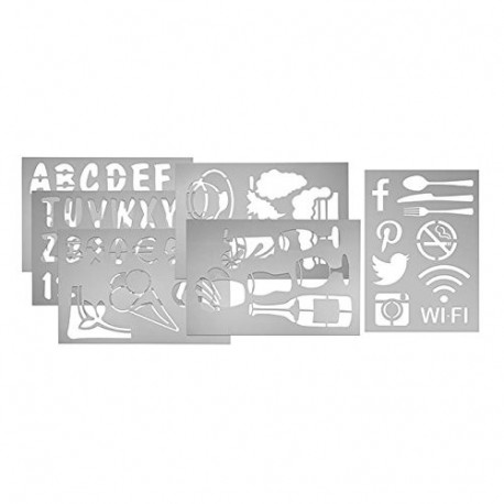 Securit - Juego de plantillas 5 unidades, 230 x 330 mm , diseño de números, símbolos y letras del alfabeto