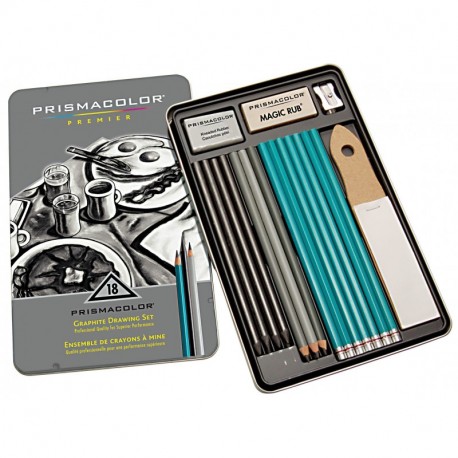 Prismacolor Premier lápices de grafito Drawing con gomas de borrar y sacapuntas, color negro 18-Piece Set