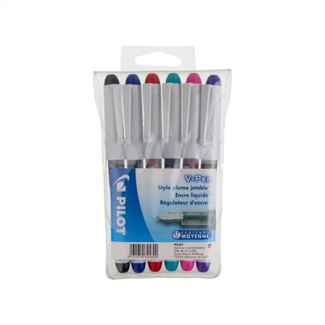 Pilot - V-PEN - Juego de plumas estilográficas desechables 6 unidades, 0,5 mm, 6 colores 