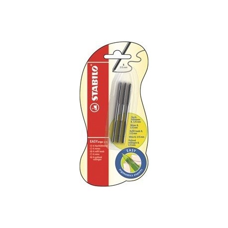 Stabilo B-37602-10 - Minas para portaminas 3.15 mm, 6 unidades - Blister 6 minas Easyergo