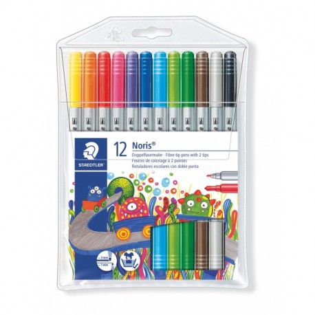 Staedtler Rotuladores de trazo doble. Noris Club. Colores brillantes y surtidos. Estuche con 12 marcadores. 320 NWP12