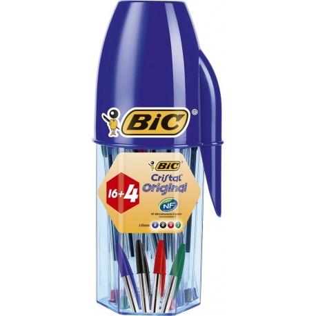 BIC Cristal - Tubo con forma de bolígrafo con 20 bolígrafos de colores surtidos