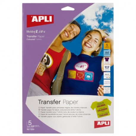 Apli 724049 - Bolsa con 5 hojas de papel de transferencia térmica