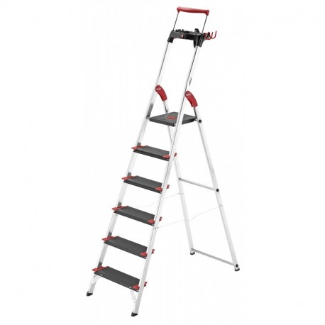 Hailo L60 Escalera taburete Aluminio 2,35 m, 150 kg, 3,8 kg Negro Rojo Escalera de mano
