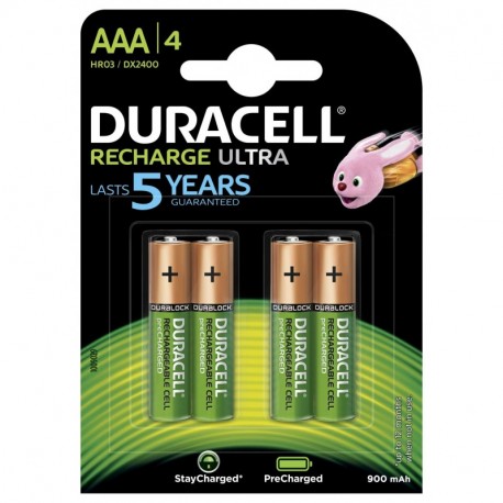 Duracell Ultra Pilas Recargables AAA900 mAh, pack de 4