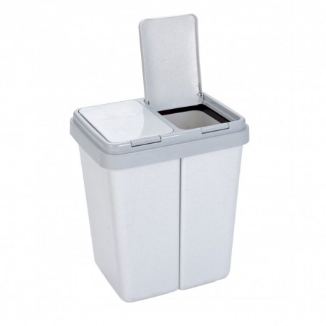 Axentia – Cubo de basura doble con 2 compartimentos, separador residuos 2 x 23 l , Plástico, Gris granito, 43 x 33 x51 cm