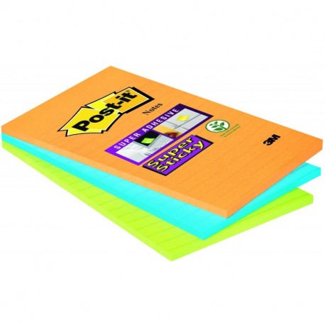 3M Post-It Super Sticky 46453SSA, Pack de 3 Blocs de Notas Adhesivas, 101 x 152 mm, Multicolor