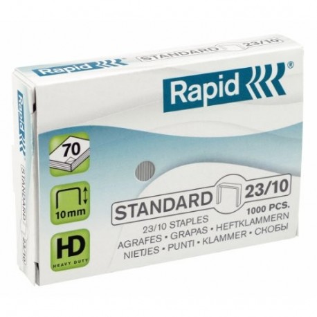 Rapid grapas estándares Rapid 23/10, Largo: 10 mm, 1000 piezas, De 40 a 70 hojas, Alambre flexible galvanizado, 24869300