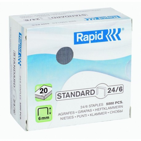 Rapid 24859800, Grapas - 5000 unidades, 24/6 mm, hasta 20 Hojas, Modelos Aleatorios