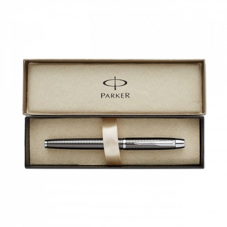 Parker IM Premium - Pluma estilográfica de punta media cromado con caja, color metal, con grabado