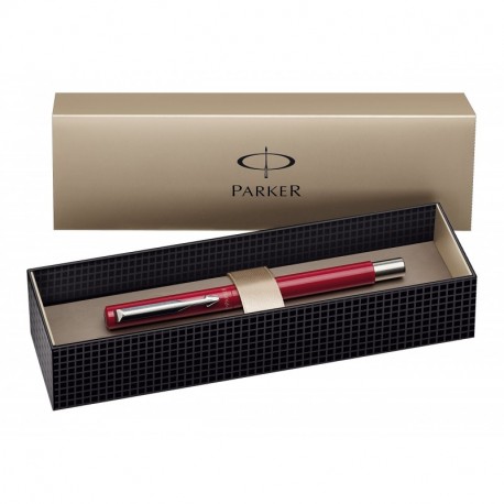 Parker Vector Standard S0282490 - Pluma estilográfica y caja rellenable, punta F, tinta azul , color rojo