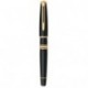 Waterman Charleston pluma estilográfica de color negro con adornos dorados, con estuche