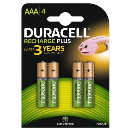 Duracell Plus Pilas Recargables AAA 750 mAh, paquete de 4
