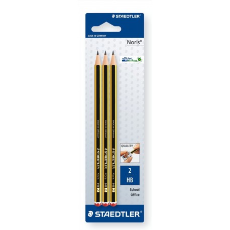 Staedtler Noris 120-2BK3DA. Lápices de Madera Certificada. Pack con Tres Lapiceros de Grafito HB