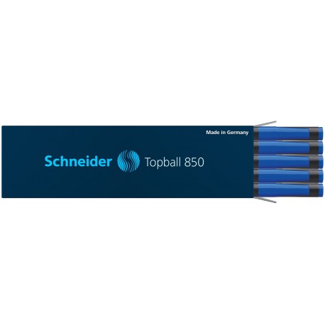 Schneider Topball 850 - Recambio para bolígrafo roller 10 unidades, 0,5 mm, tinta azul 