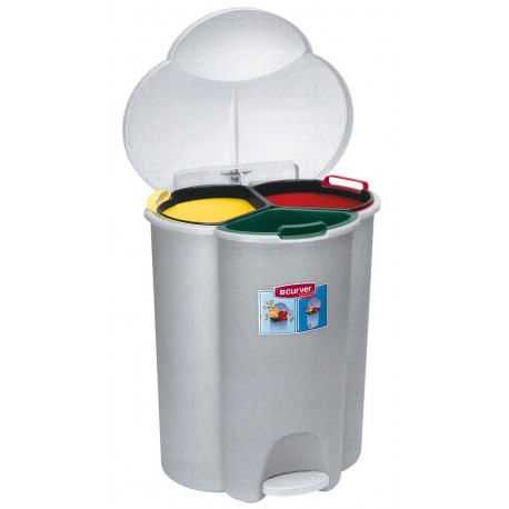 Curver R050509 - Cubo de basura de 40 litros en 3 compartimentos 2 x 17 litros 1 x 16 litros antiolor gris