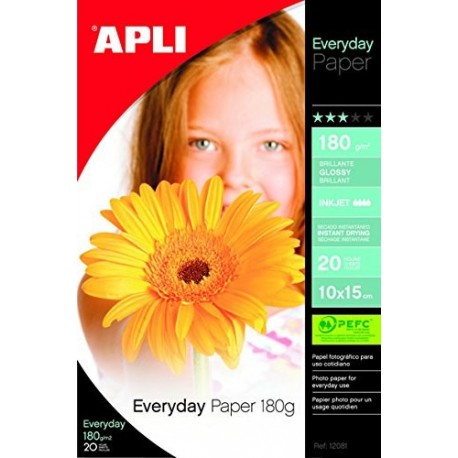 Apli Paper 12081 Papel Fotográfico Everyday, 10x15, 180GR, 20H
