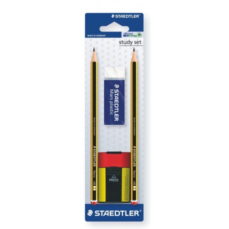 STAEDTLER 120 511BKD - Pack de 2 lápices de graduación HB, 1 sacapuntas y 1 goma de borrar