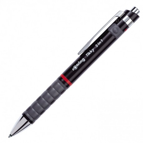 Rotring Tikky 1904360 - Bolígrafo multifunción 3 en 1, compatible con portaminas 0.5 mm, tinta negra y roja, cuerpo negro