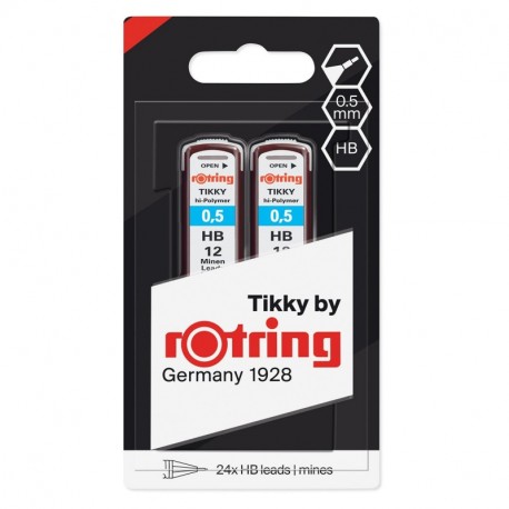 Rotring 1904836 Recambios de minas HB Hi-Polymer para portaminas finos, de 0,50 mm, 2 x 12 minas