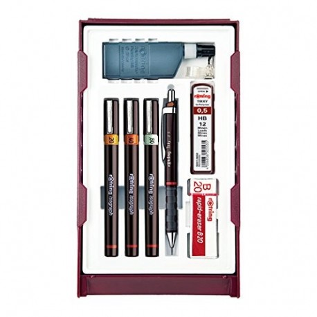 Rotring S0706970 Isograph College conjunto de 3 estilógrafos 0,20 mm + 0,40 mm + 0,80mm , 1 Tikky portaminas y accesorios