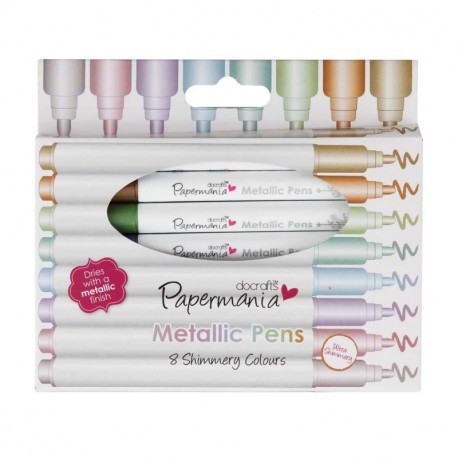 Papermania Metallic Pens - Rotulador permanente con punta redonda, 0.5 mm, 8 unidades , multicolor