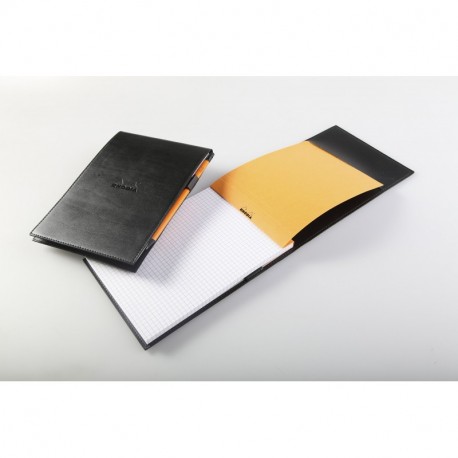 Clairefontaine 118169C - Funda de piel y cuaderno con porta lápiz y bloc Nº16 5x5, negro