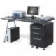 hjh OFFICE 673945 NERO - Mesa de Ordenador negro / en cristal negro templado / plateado con cajonera