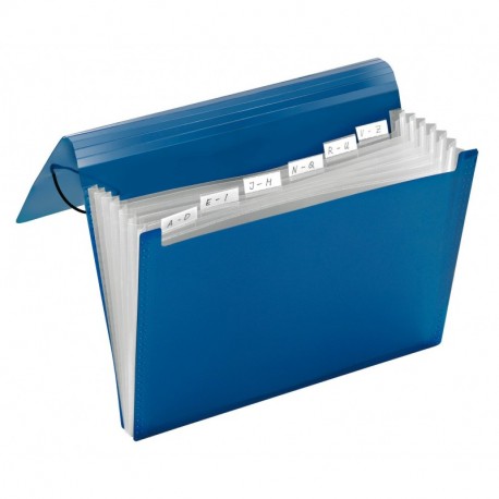 Carpeta archivadora tipo acordeón A4 6 compartimentos color azul transparente