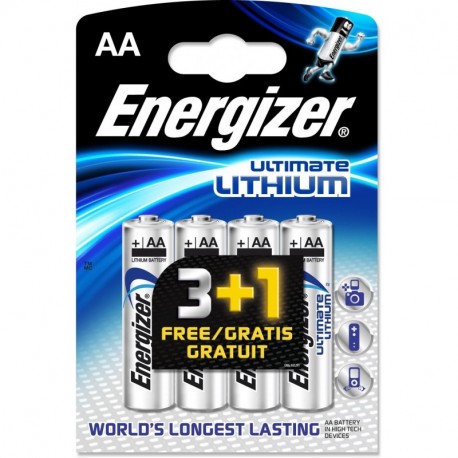 Energizer AA/L91 2900.0 mAh Ultimate Baterías de Litio Pack de 4 