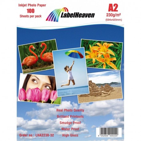 100 hojas A2, 420 x 594 230 g/m² papel fotográfico: impermeable y muy brillante papel fotográfico, compatible con todos los 