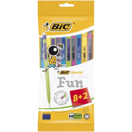 BIC Matic Fun - Paquete de 10 portaminas con mina HB de 0.7 mm, colores varios