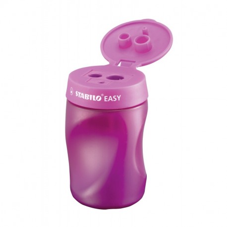 STABILO EASYsharpener - Sacapuntas ergonómico con depósito - Afila 3 diámetros distintos - Color rosa - Modelo para DIESTROS