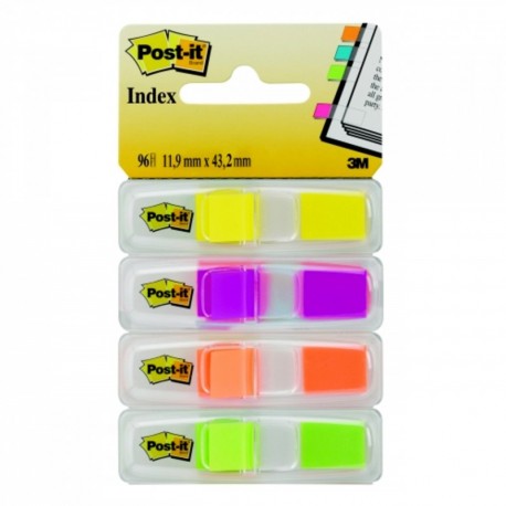 Post-it - Marcapáginas adhesivos 4 colores x 24 unidades, con dispensador transparente 