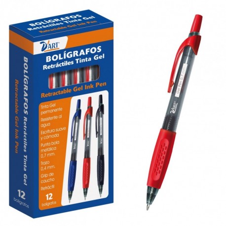 DArt 79427 - Caja de bolígrafos, tinta gel retráctil, 12 unidades, 0.7 mm, color rojo