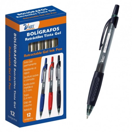DArt 79426 - Caja de bolígrafos, tinta gel retráctil, 0.7 mm, 12 unidades, color negro