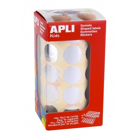 APLI Kids - Rollo de gomets redondos 20 mm, color plata