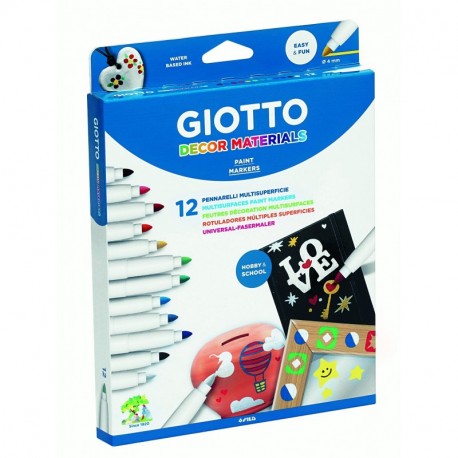 Giotto Decor Materials - Estuche 12 rotuladores decorativos multisuperficie, tinta base agua