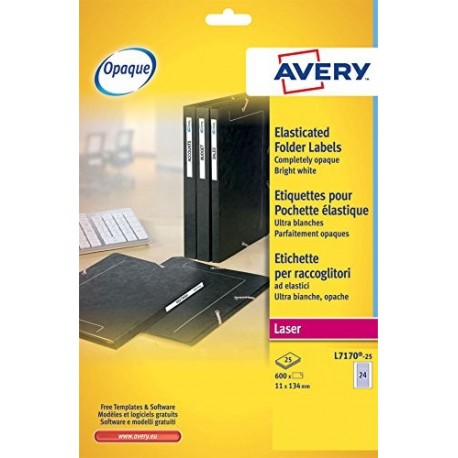 Avery L7170-25 - Pack de 25 hojas de etiquetas para carpetas pequeñas, 134 x 11 mm, color blanco