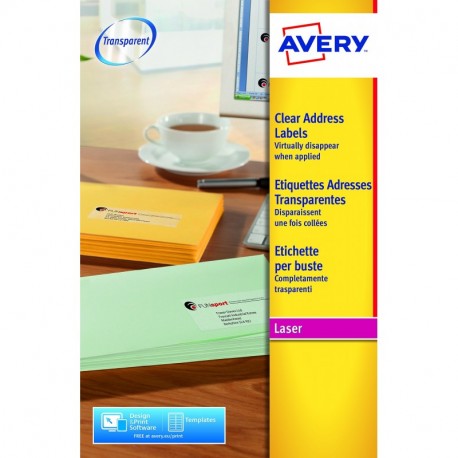 Avery España L7562-25. Caja de 400 etiquetas adhesivas transparentes 99.1x33.9mm